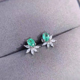 Lab Emerald Stone Stud Earrings Silver Jewelry for Women