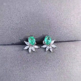 Lab Emerald Stone Stud Earrings Silver Jewelry for Women