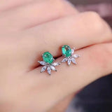 Lab Emerald Stone Stud Earrings Silver Jewelry for Women