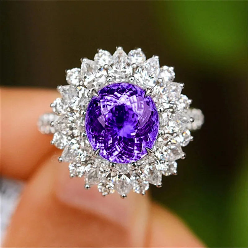 Amethyst Purple Zircon Open Ring for Women