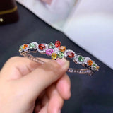 Silver Cuff Bracelet with Multicolor CZ Buckle