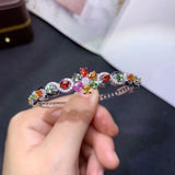 Silver Cuff Bracelet with Multicolor CZ Buckle
