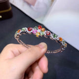 Silver Cuff Bracelet with Multicolor CZ Buckle