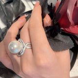 Pearl Shell Rings Micro Zircon Bowknot Cocktail Jewelry