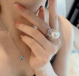 Pearl Shell Rings Micro Zircon Bowknot Cocktail Jewelry