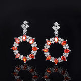 Red Zircon Circle Drop Earrings Wedding Jewelry Gift