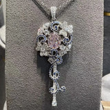 Silver Flower Key Pendant Necklace for Women