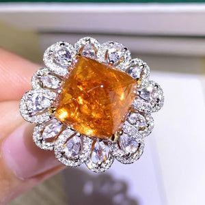 Orange Zircon Stone Ring Women Retro Wedding Jewelry