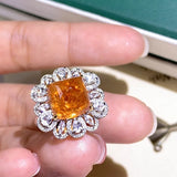 Orange Zircon Stone Ring Women Retro Wedding Jewelry