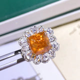 Orange Zircon Stone Ring Women Retro Wedding Jewelry