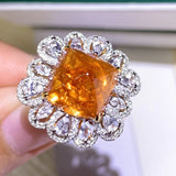 Orange Zircon Stone Ring Women Retro Wedding Jewelry