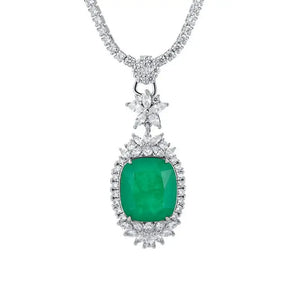 Silver Green Lab Emerald Pendant Necklace for Women Wedding