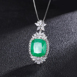 Silver Green Lab Emerald Pendant Necklace for Women Wedding