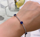 Women's Silver Tennis Bracelet with Lab Sapphire Stone - Retro Style