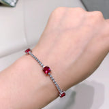 Women's Silver Tennis Bracelet with Lab Sapphire Stone - Retro Style