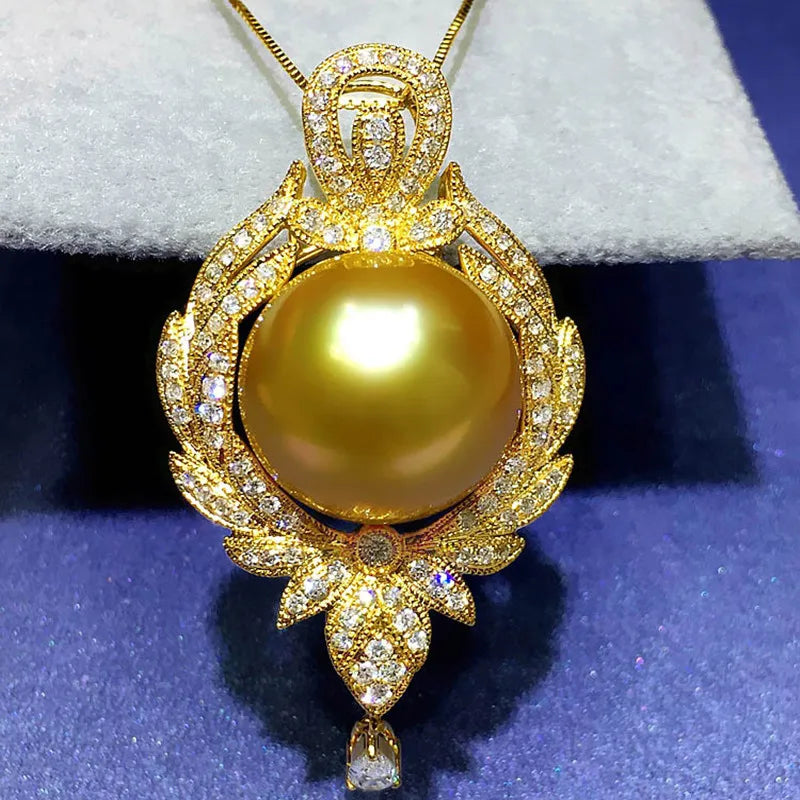 Vintage Silver Freshwater Pearls Necklace for Women Yellow Bead Pendant Necklace