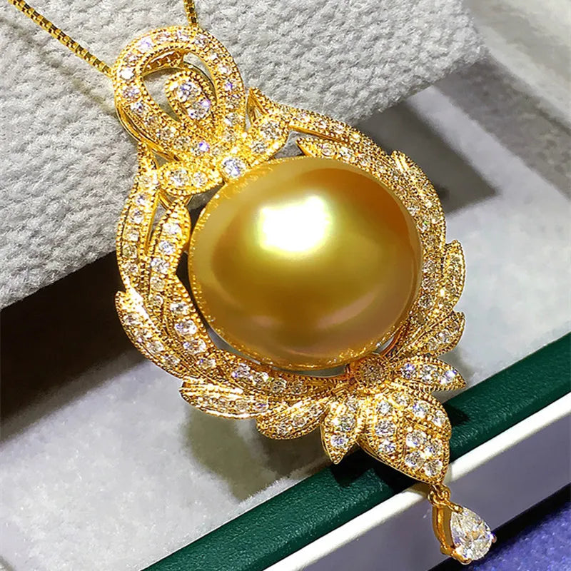 Vintage Silver Freshwater Pearls Necklace for Women Yellow Bead Pendant Necklace