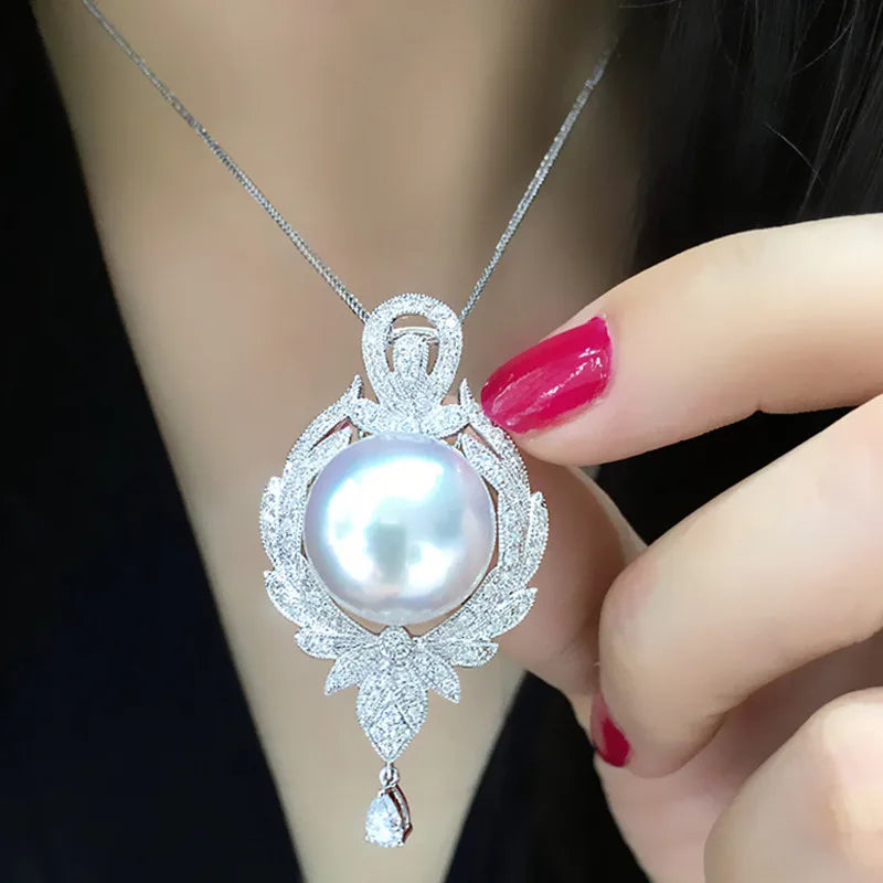 Vintage Silver Freshwater Pearls Necklace for Women Yellow Bead Pendant Necklace