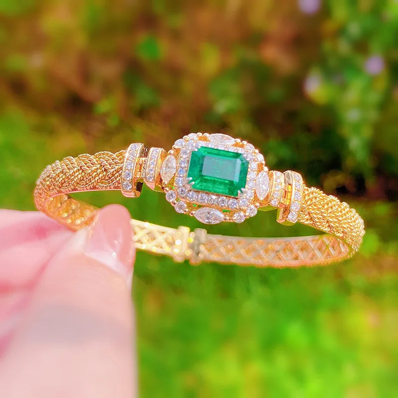 Square Paraiba Emerald 14K Bangle Bracelet for Women