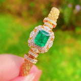 Square Paraiba Emerald 14K Bangle Bracelet for Women