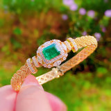 Square Paraiba Emerald 14K Bangle Bracelet for Women