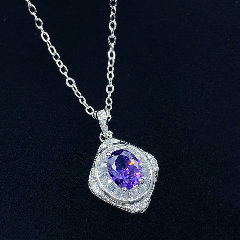 Purple Zircon Pendant Necklace S925 Silver Jewelry