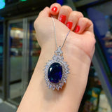 Oval CZ Tanzanite Vintage Pendant Necklace Silver Charm Chokers
