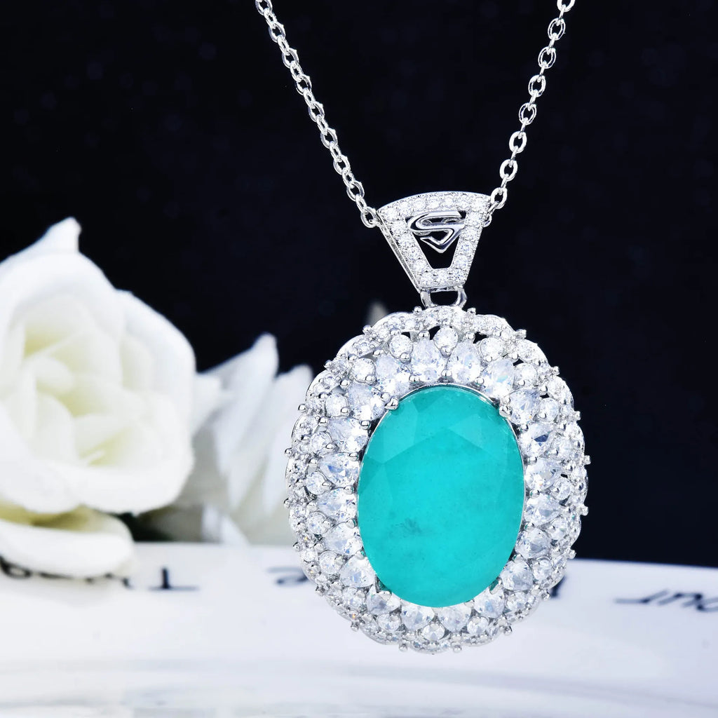 Vintage Paraiba Tourmaline Stone Pendant Necklace