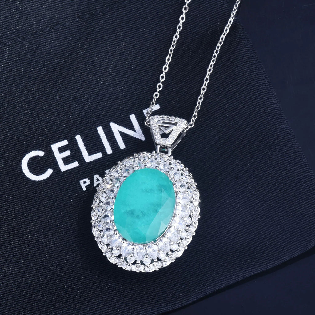 Vintage Paraiba Tourmaline Stone Pendant Necklace