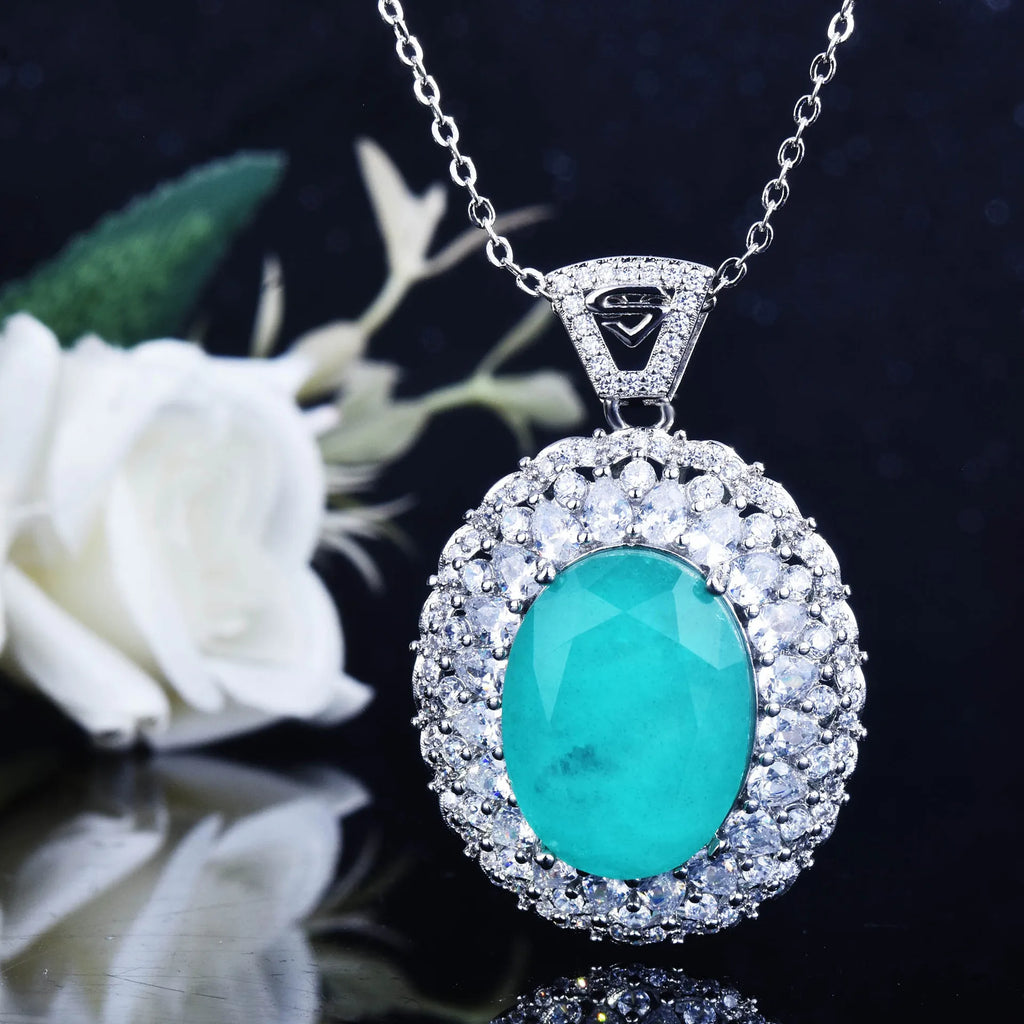 Vintage Paraiba Tourmaline Stone Pendant Necklace