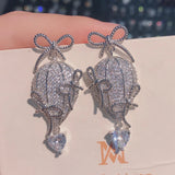 Pink Cubic Zirconia Balloon Drop Earrings for Women Bride Wedding