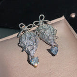 Pink Cubic Zirconia Balloon Drop Earrings for Women Bride Wedding