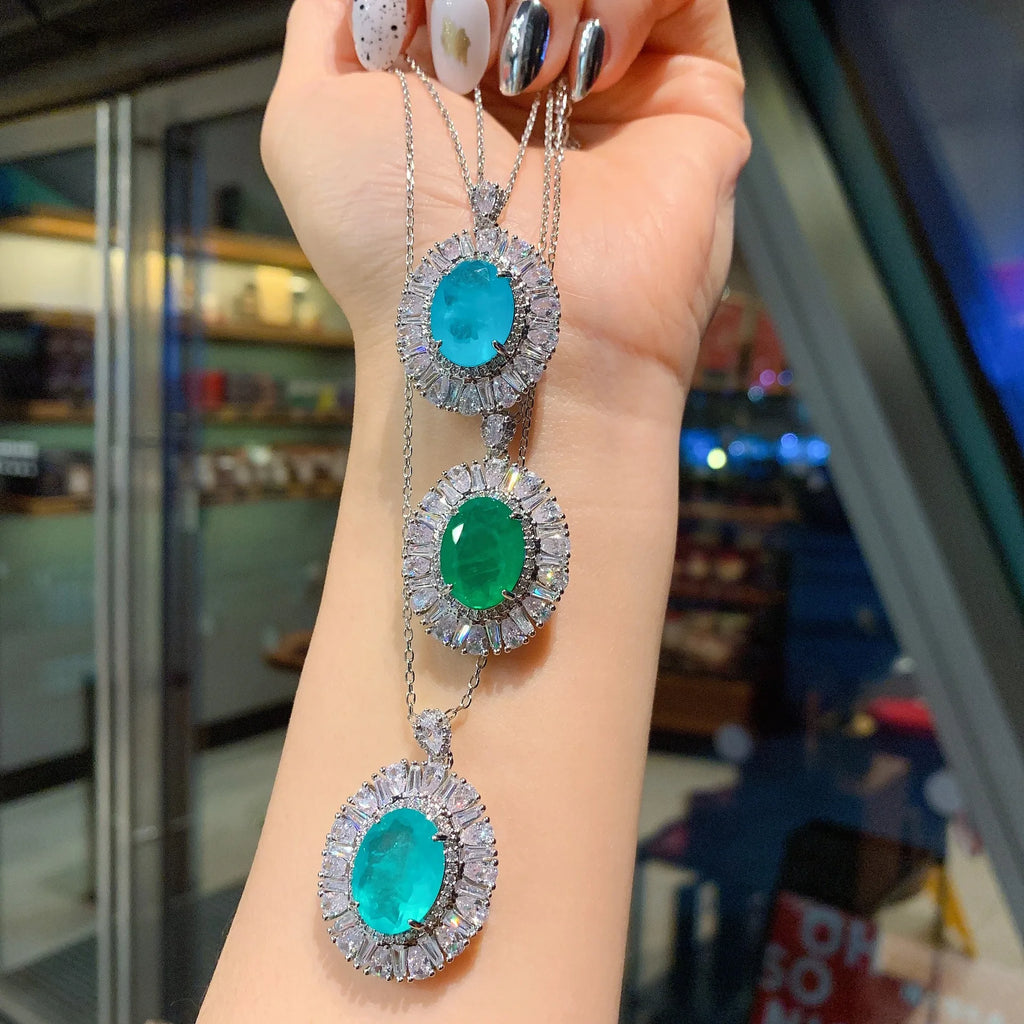 Vintage Silver Pendant Necklace with Paraiba Lab Emerald