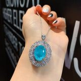 Vintage Silver Pendant Necklace with Paraiba Lab Emerald