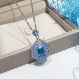 Lab Sapphire Stone Necklace Silver Pendant Necklaces Choker Lady Wedding Jewelry