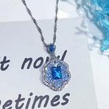 Lab Sapphire Stone Necklace Silver Pendant Necklaces Choker Lady Wedding Jewelry