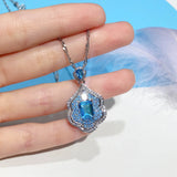 Lab Sapphire Stone Necklace Silver Pendant Necklaces Choker Lady Wedding Jewelry