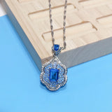 Lab Sapphire Stone Necklace Silver Pendant Necklaces Choker Lady Wedding Jewelry