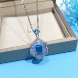 Lab Sapphire Stone Necklace Silver Pendant Necklaces Choker Lady Wedding Jewelry