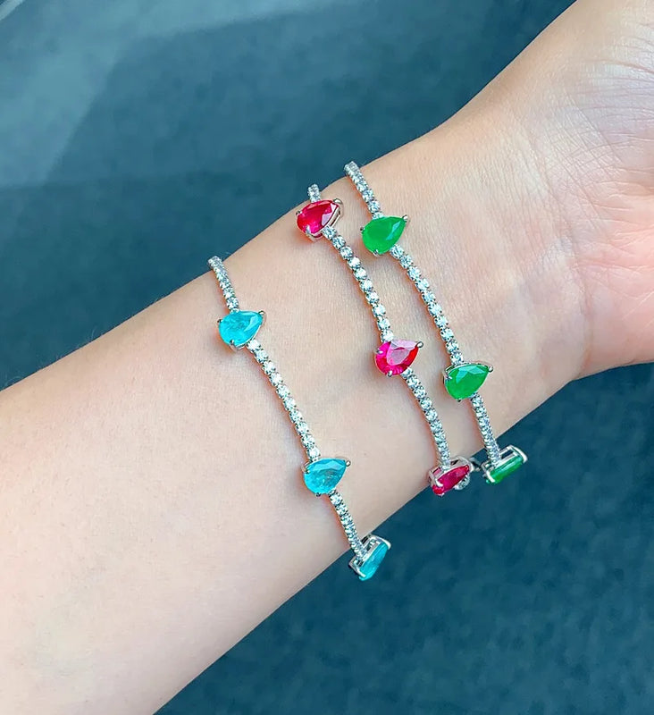 Water Drop Paraiba Tourmaline Emerald Stone Bracelet