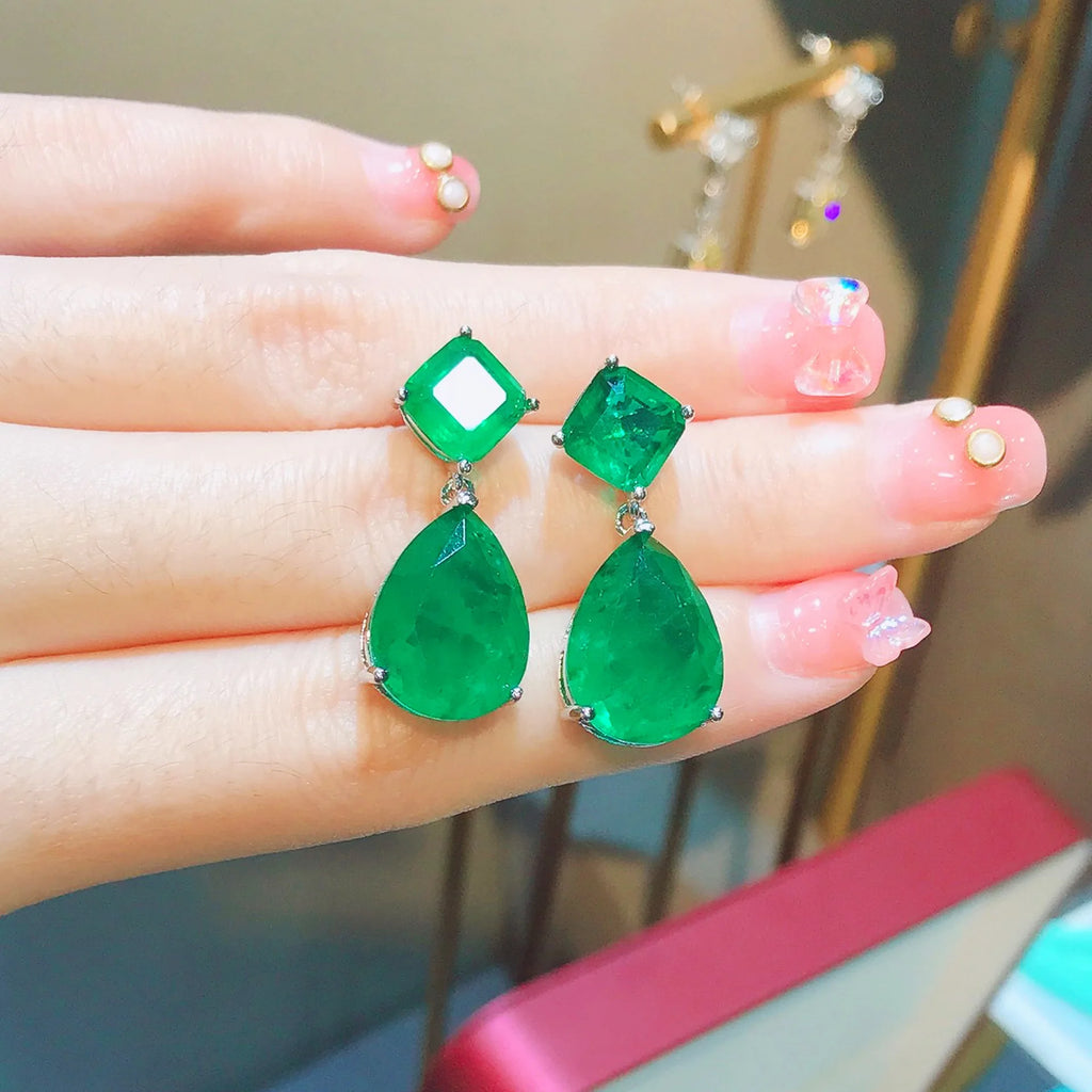 Vintage Paraiba Tourmaline Gemstone Emerald Drop Earrings for Women