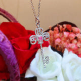 Pink Zircon Stone Key Pendant Necklace