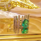 Water Drop Emerald Wedding Ring Green Zirconia Retro Finger Rings