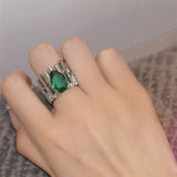 Water Drop Emerald Wedding Ring Green Zirconia Retro Finger Rings