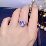 Light Purple CZ Heart Shape Ring Silver Wedding Band