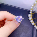 Light Purple CZ Heart Shape Ring Silver Wedding Band