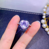 Light Purple CZ Heart Shape Ring Silver Wedding Band