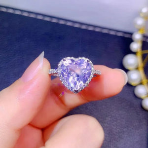 Light Purple CZ Heart Shape Ring Silver Wedding Band