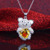 Cartoon Bear Pendant Necklace Yellow Cubic Zirconia Choker
