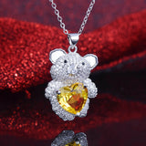 Cartoon Bear Pendant Necklace Yellow Cubic Zirconia Choker